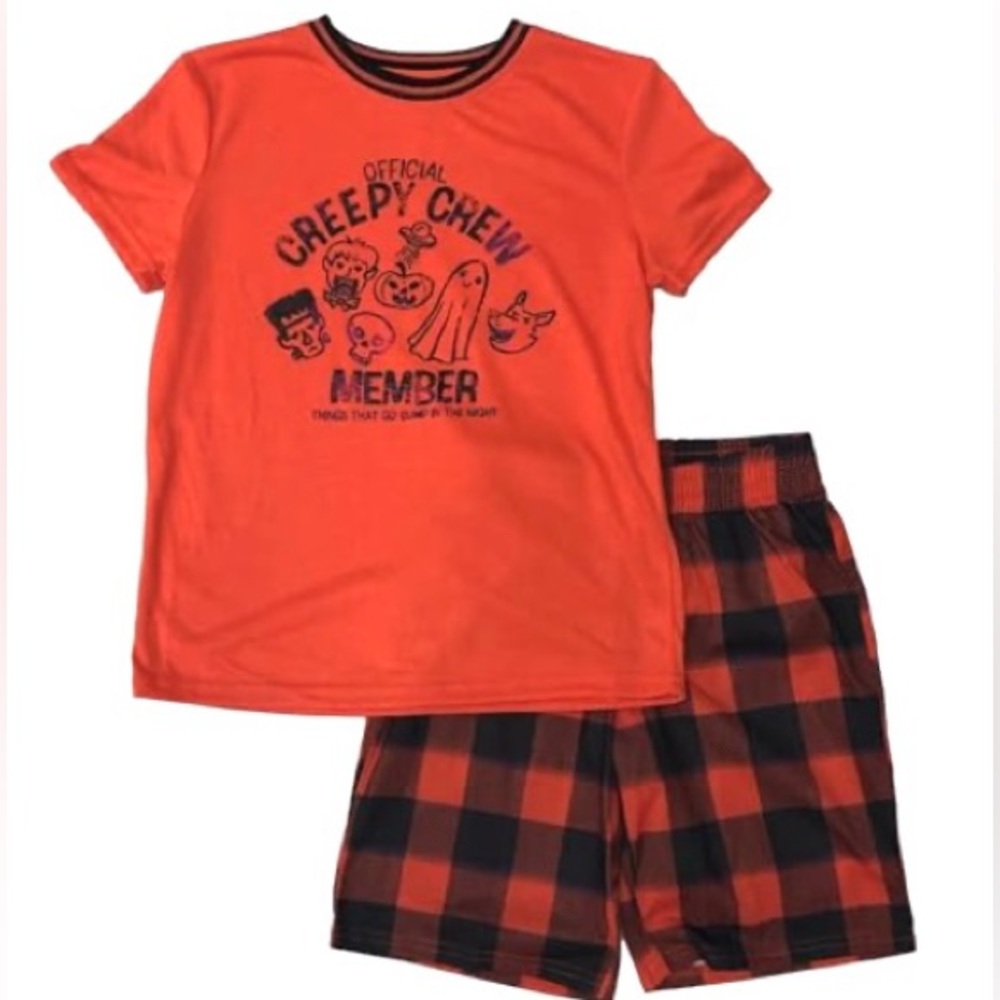 Cat & Jack Boys Orange Creepy Crew Halloween Sleep Set Pajamas Top & Shorts XL